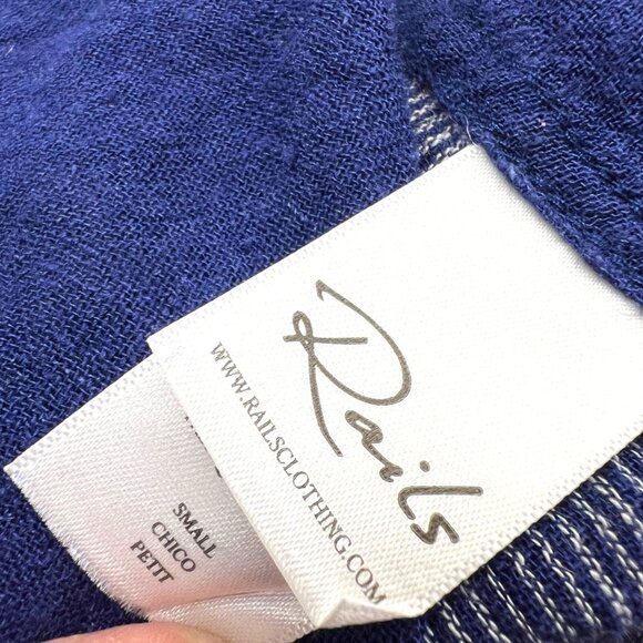 Rails Charli Linen Blend Button-Down Shirt Patriot Blue White Size Small - Picture 11 of 12